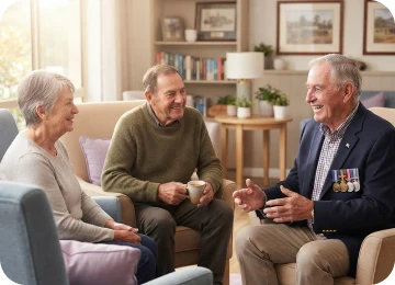 Veterans chatting together over a cup of tea