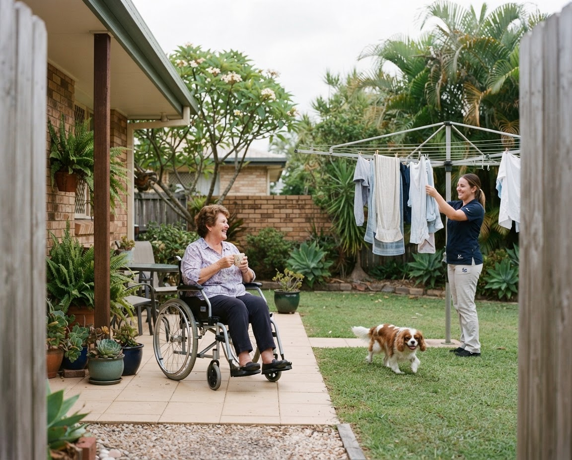 Support worker with an NDIS participant in a garden